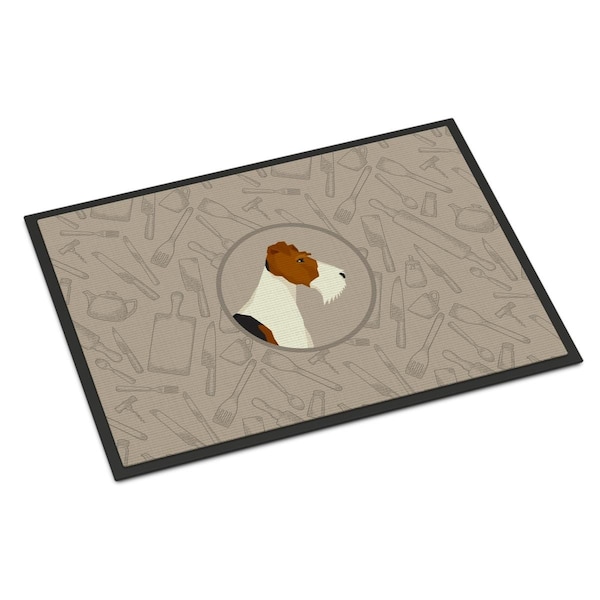 Carolines Treasures 18 x 27 in. Fox Terrier in the Kitchen Indoor or Outdoor Mat - CK2185MAT
