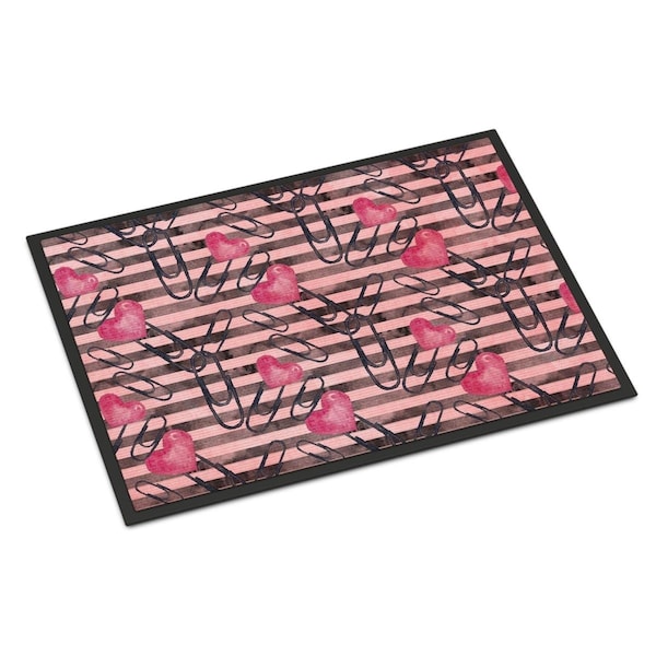 Carolines Treasures Watercolor Heart Paper Clips Indoor or Outdoor Mat, 18 x 27 in. - BB7536MAT