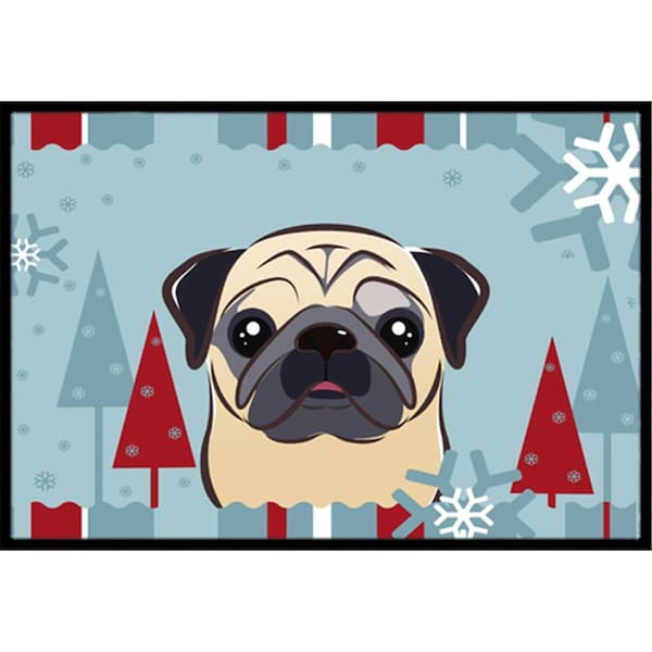 Carolines Treasures Winter Holiday Fawn Pug Indoor and Outdoor Mat- 18 x 27 in. - BB1758MAT