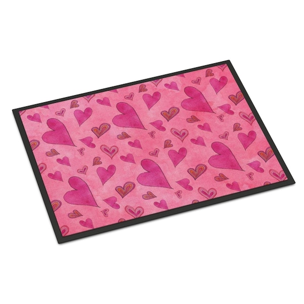 Carolines Treasures Watercolor Love and Hearts Indoor or Outdoor Mat, 18 x 27 in. - BB7550MAT