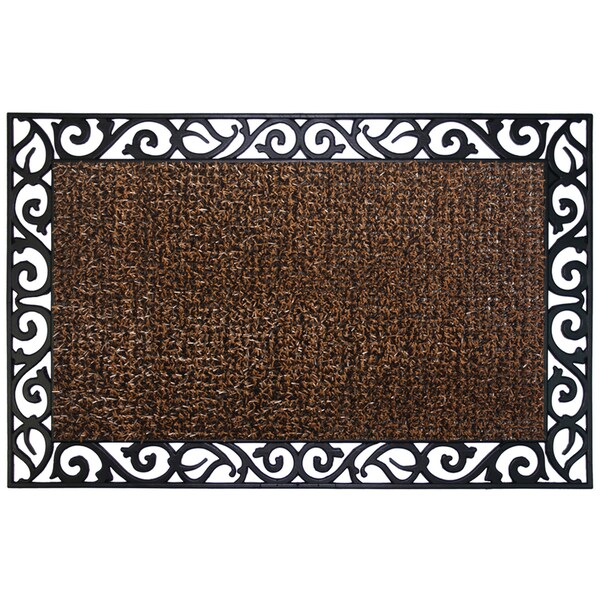 Grassworx GrassWorx Clean Machine 24 in. W X 36 in. L Brown Wrought Iron Stems and Leaves Astroturf Door Mat - 10376396