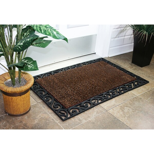 Grassworx GrassWorx Clean Machine 24 in. W X 36 in. L Brown Wrought Iron Stems and Leaves Astroturf Door Mat - 10376396