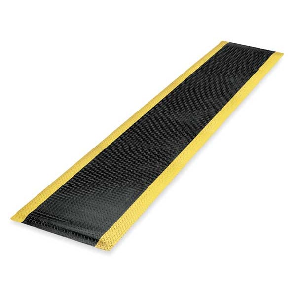 Notrax Antifatigue Mat, 12 ft. L x 3 ft. W, 1" Thickness, Vinyl, Diamond Plate, Black/Yellow - 979S0312YB