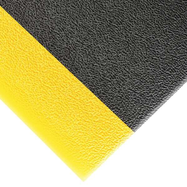 Notrax Antifatigue Mat, 5 ft. L x 3 ft. W, 3/8" Thickness, Closed Cell PVC Foam, Pebble, Black/Yellow - 415S0035BY