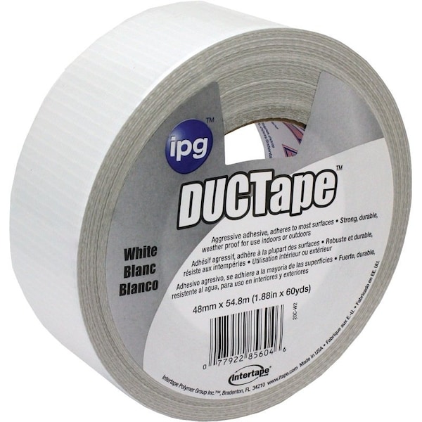 Intertape Duct Tape, 60 yd L, 188 in W, Cloth Backing, White - 20C-W2