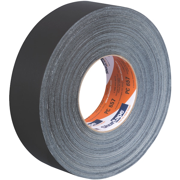 Shurtape Duct Tape, 55m L, Adhesion 104 oz/in, Black - PC 657 BLK-48MM X 55M-24 RLS/CS