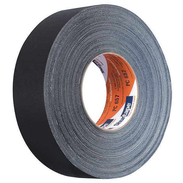 Shurtape Duct Tape, 55m L, Adhesion 104 oz/in, Black - PC 657 BLK-48MM X 55M-24 RLS/CS
