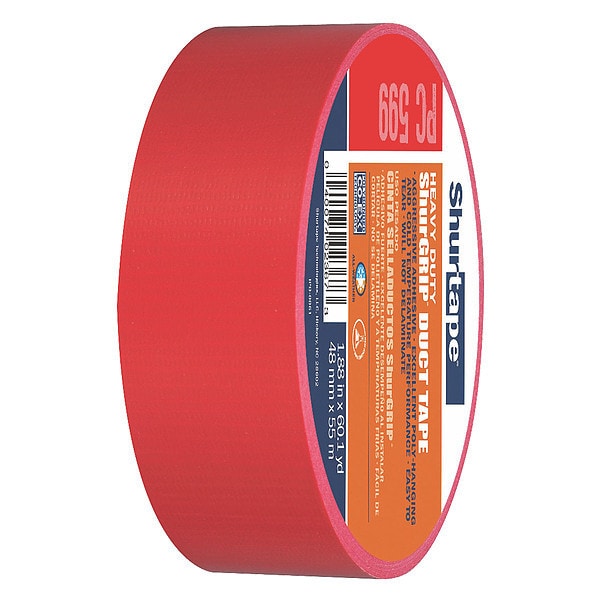 Shurtape Duct Tape, 55m L, 5-7/32 in. D, Red - PC 009 RED-48MM X 55M-24 RLS/CS