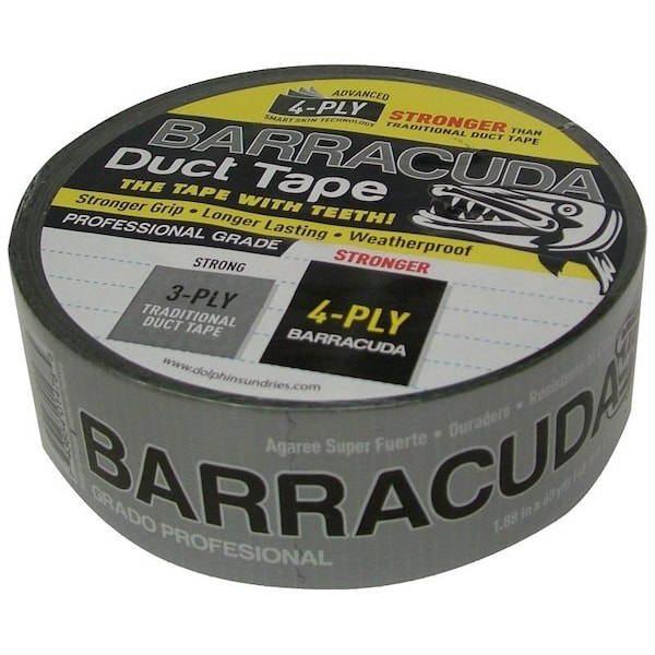 Barracuda Blue Dolphin Duct Tape, 60 yd L, 1.88 in W, Black/Silver - TP DUCT BARA BLK