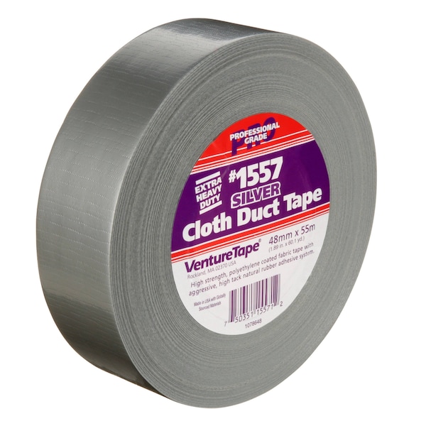 3M VentureTape Premium Cloth Duct Tape, 2 IN x 60 Yards, Silver, 1557 - 7100043944