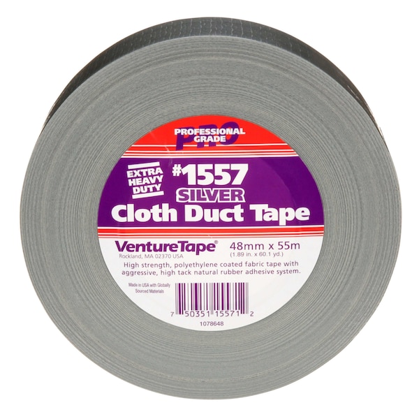 3M VentureTape Premium Cloth Duct Tape, 2 IN x 60 Yards, Silver, 1557 - 7100043944