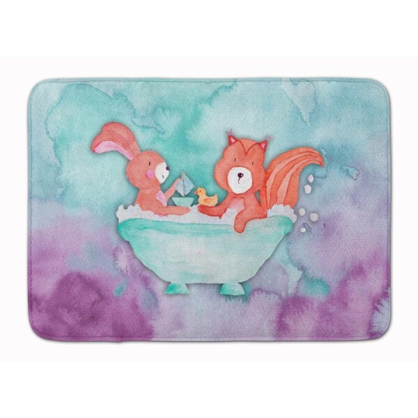 Carolines Treasures Rabbit & Squirrel Bathing Watercolor Machine Washable Memory Foam Mat - BB7348RUG