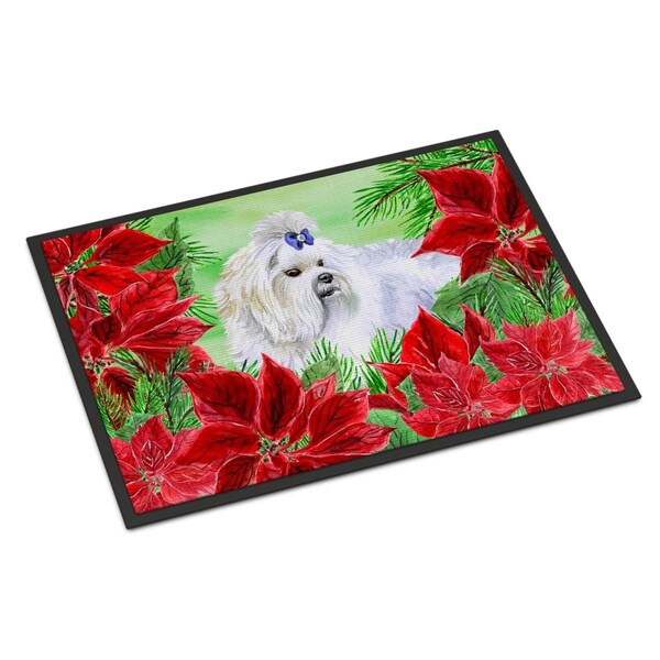Carolines Treasures Maltese Poinsettas Indoor or Outdoor Mat, 18 x 27 in. - CK1299MAT