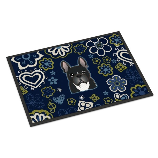 Carolines Treasures 24 x 36 in. Blue Flowers French Bulldog Indoor or Outdoor Mat - BB5078JMAT