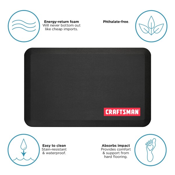 Craftsman Antifatigue Mat, 32 in L x 20 in W, 0.75 in Thickness, Black - CMXAFLG20321921