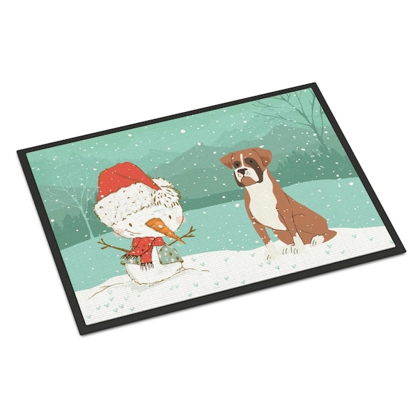 Carolines Treasures 24 x 36 in. Fawn Boxer & Snowman Christmas Indoor or Outdoor Mat - CK2036JMAT