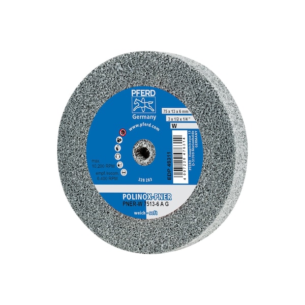 Pferd Unitized Wheel, 2AM, Crs, 3"x1/2"x1/4", 3 in Dia, 1/2 in W, 1/4 in Arbor Hole - 48311
