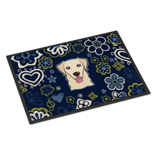 Carolines Treasures 24 x 36 in. Blue Flowers Golden Retriever Indoor or Outdoor Mat - BB5103JMAT