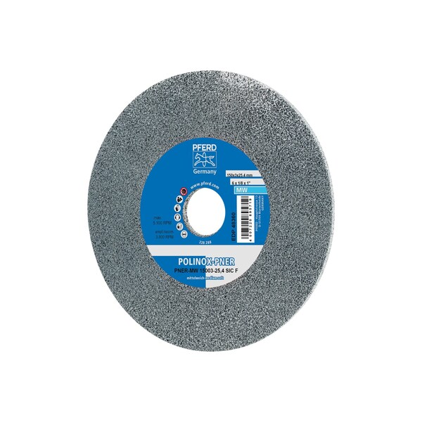 Pferd Unitized Wheel, 3Sf, 6"x1/8"x1", 6 in Dia, 1/8 in W, 1 in Arbor Hole - 48360