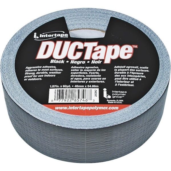 Intertape Duct Tape, 60 yd L, 188 in W, PolyethyleneCoated Cloth Backing, Black - 20C-BK2
