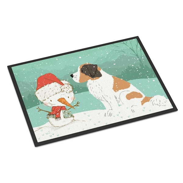 Carolines Treasures 18 x 27 in. Saint Bernard Snowman Christmas Indoor or Outdoor Mat - CK2050MAT