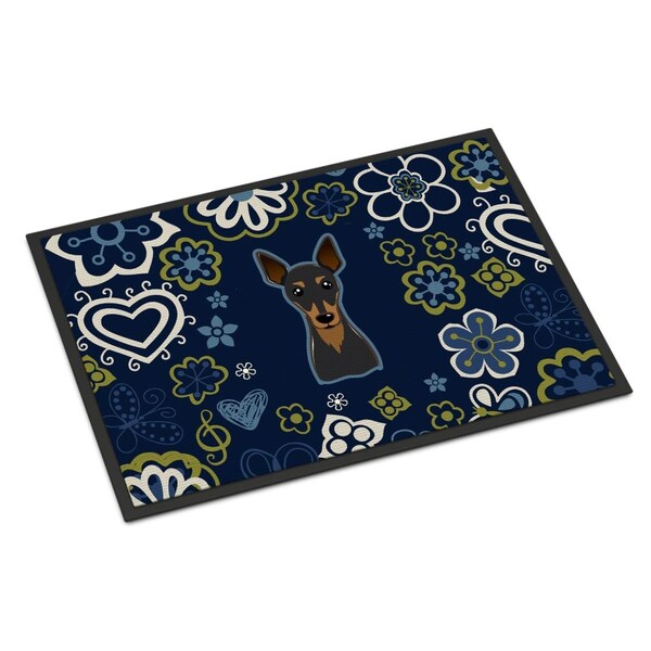 Carolines Treasures 24 x 36 in. Blue Flowers Min Pin Indoor or Outdoor Mat - BB5091JMAT