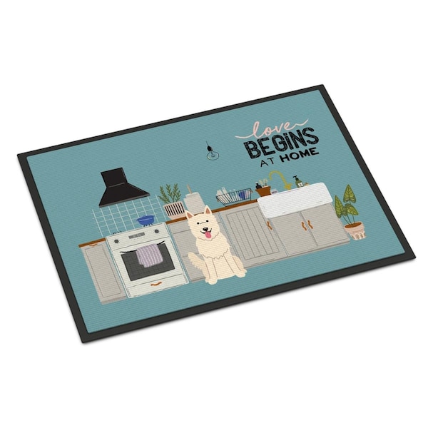 Carolines Treasures 18 x 27 in. White German Shepherd Kitchen Scene Indoor or Outdoor Mat - CK7749MAT