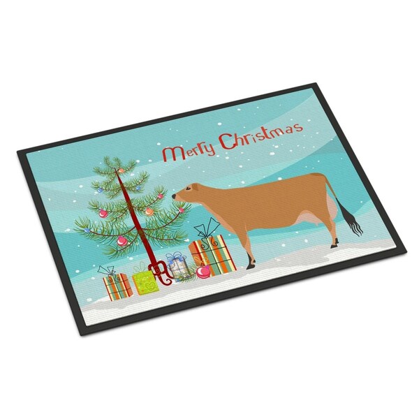 Carolines Treasures Jersey Cow Christmas Indoor or Outdoor Mat, 24 x 36 in. - BB9196JMAT