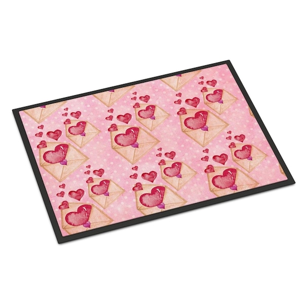 Carolines Treasures Watercolor Pink Love Letter Indoor or Outdoor Mat, 18 x 27 in. - BB7568MAT