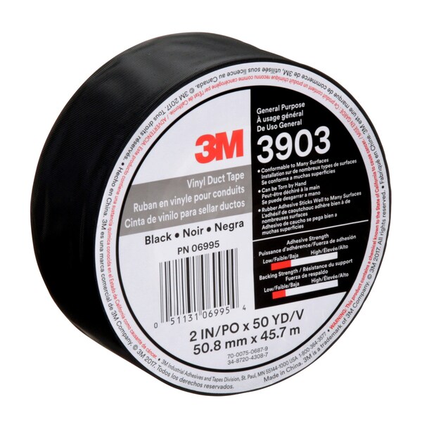 3M Duct Tape, 6.3 Mil, 2"x50 yds., Black, PK24 - T9873903B