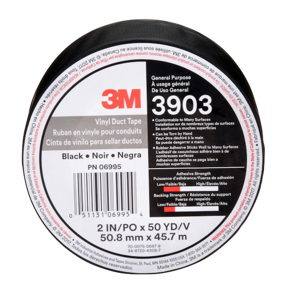 3M Duct Tape, 6.3 Mil, 2"x50 yds., Black, PK24 - T9873903B