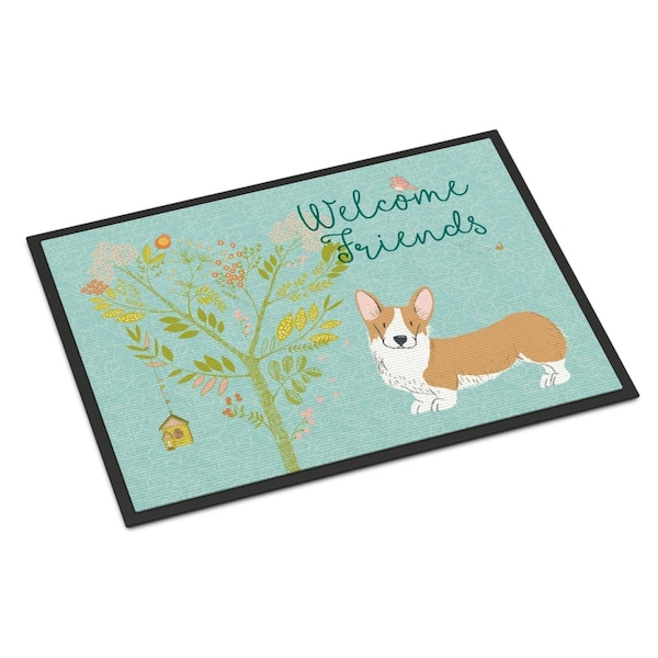 Carolines Treasures Welcome Friends Pembroke Welsh Corgi Red Indoor or Outdoor Mat, 18 x 27 in. - CA68806
