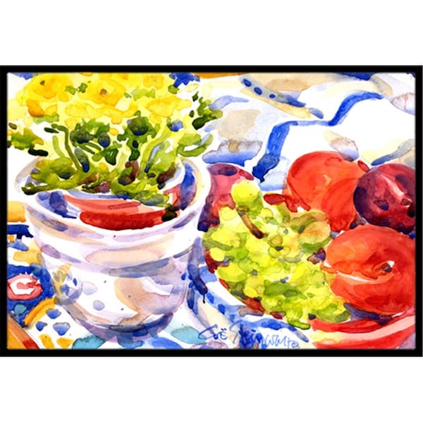 Carolines Treasures Apples- Plums and Grapes with Flowers Indoor Or Outdoor Mat - 18 x 27 in. - 6037MAT