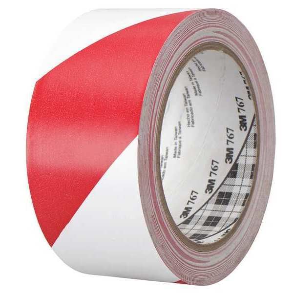 3M Striped Vinyl Tape, 5.0 Mil, 2"x36 yds., Red/Wht, PK2 - T9677672PK
