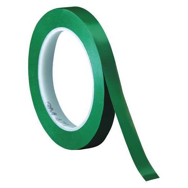 3M Vinyl Tape, 5.2 Mil, 1/4"x36 yds., Green, PK3 - T9614713PKG