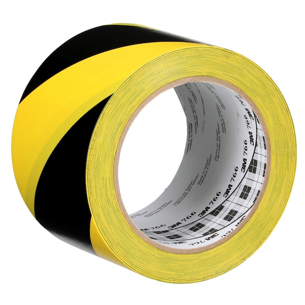 3M Striped Vinyl Tape, 5.0 Mil, 3"x36 yds, Blk/Yel, PK12 - T968766