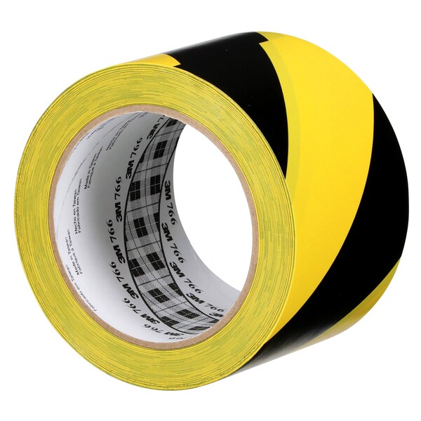 3M Striped Vinyl Tape, 5.0 Mil, 3"x36 yds, Blk/Yel, PK12 - T968766