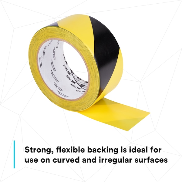 3M Striped Vinyl Tape, 5.0 Mil, 3"x36 yds, Blk/Yel, PK12 - T968766