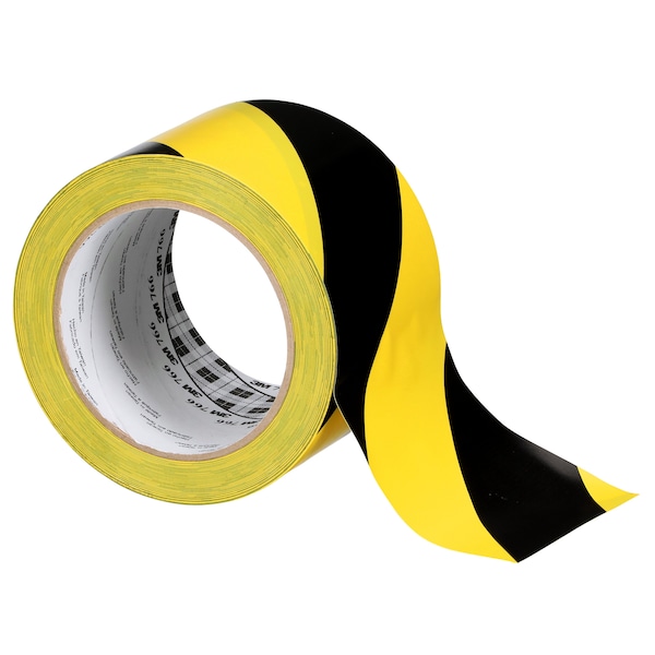 3M Striped Vinyl Tape, 5.0 Mil, 3"x36 yds, Blk/Yel, PK12 - T968766