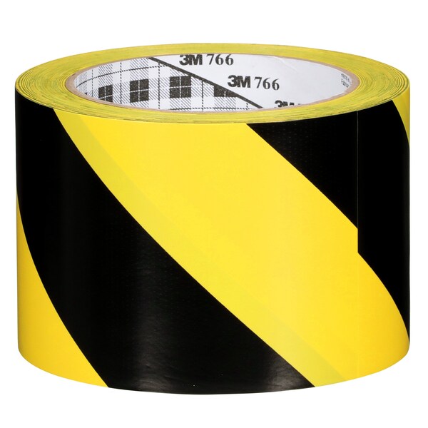 3M Striped Vinyl Tape, 5.0 Mil, 3"x36 yds, Blk/Yel, PK12 - T968766