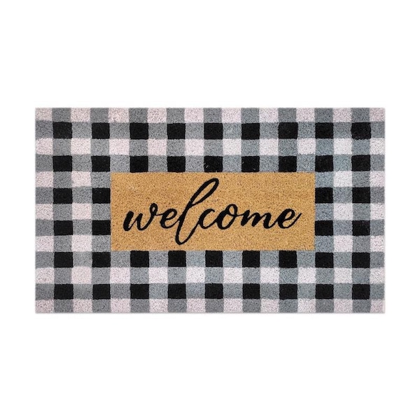 First Concept First Concept 18 in. W X 30 in. L Black/White Checkers Welcome Coir Door Mat - FC-72026