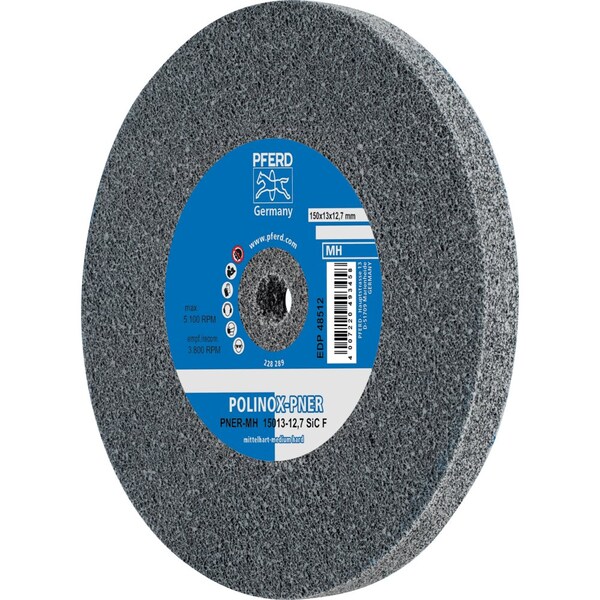 Pferd PFERD POLINOX Unitized Wheel, 6in x 1/2 x 1/2, Fine, MH, 6SF, Silicon carbide - 48512