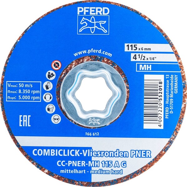 Pferd PFERD COMBICLICK Unitized Disc, 4-1/2in Dia, Coarse, Hard, 6AM, Aluminum Oxide - 48176