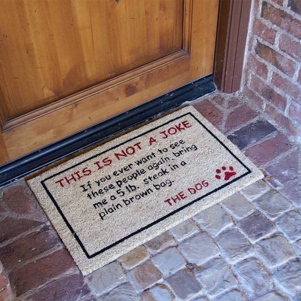 Rubber-Cal "Bring a 5lbs. Steak!" Dog Door Mat, 18 by 30-Inch - 10-106-026