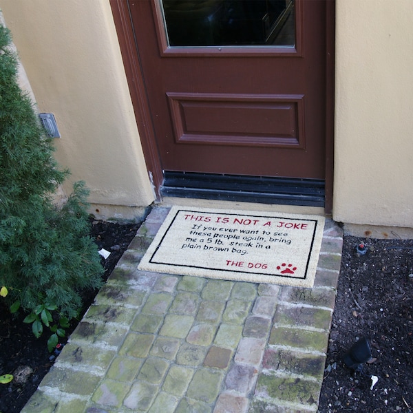 Rubber-Cal "Bring a 5lbs. Steak!" Dog Door Mat, 18 by 30-Inch - 10-106-026