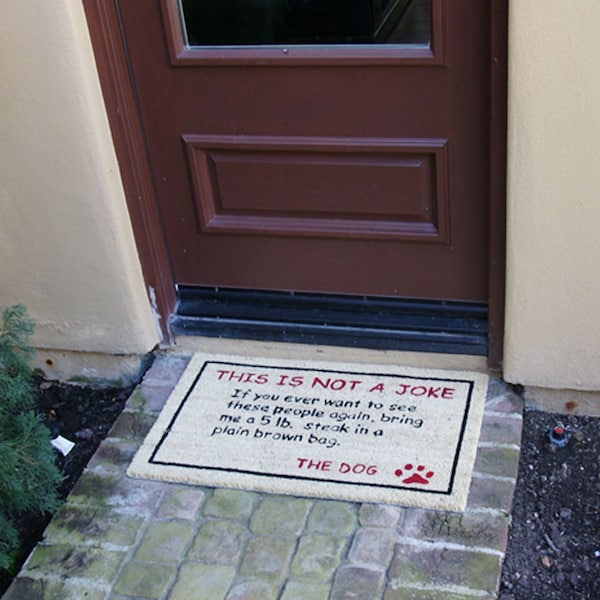 Rubber-Cal "Bring a 5lbs. Steak!" Dog Door Mat, 18 by 30-Inch - 10-106-026