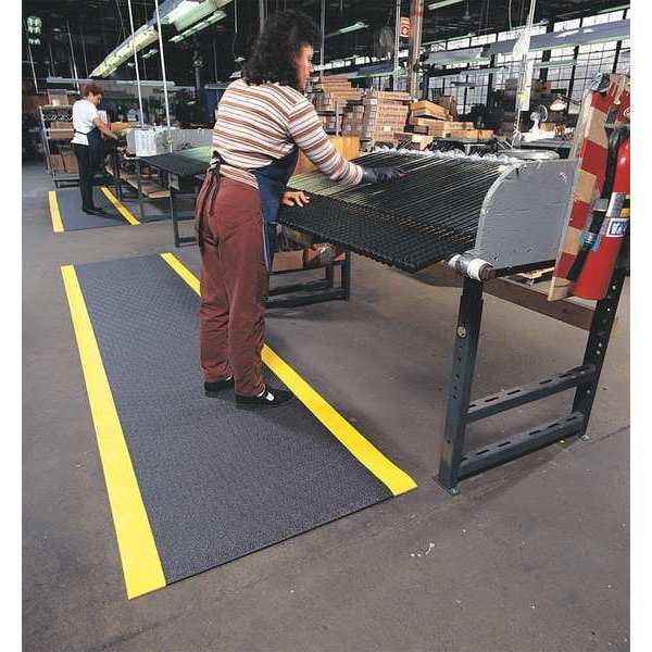 Notrax Antifatigue Mat, 3 ft. L x 3 ft. W, 3/8" Thickness, Closed Cell PVC Foam, Pebble, Black/Yellow - 415S0033BY
