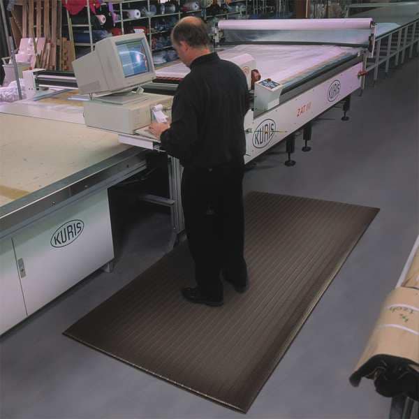 Notrax Antifatigue Mat, 8 ft. L x 3 ft. W, 3/8" Thickness, Closed Cell PVC Foam, Corrugated, Black - 410S0338BL