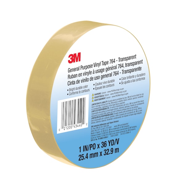 3M Vinyl Tape, 5.0 Mil, 1"x36 yds, Clear, PK36 - T965764C
