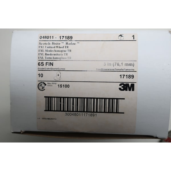 3M Scotch-Brite Roloc Unitized 3In 6S Fin 1/4In Grinding Wheel, 10PK - 048011-17189